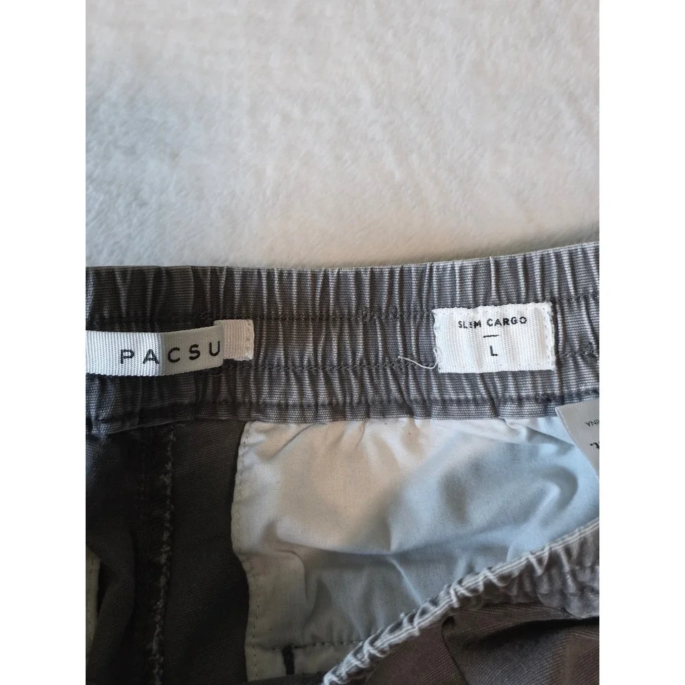 PacSun Slim Cargo Pants Mens Large Gray Elastic Waist Drawstring Bungee Hem